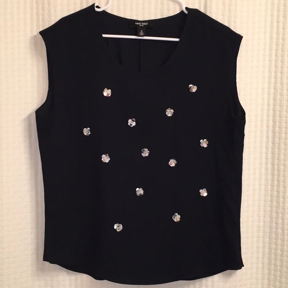 Nine West top women’s size medium blouse size medium sleeveless Flower appliqué - Picture 2 of 12
